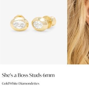 Melinda Maria  she’s a boss Gold and White Earrings Classic stud